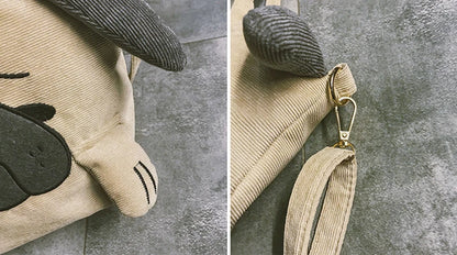 Cute Animal Handbags For Women Casual Travel Large Capacity Totes Shoulder Bags Pug Dog Corduroy Messenger Bag Feminine Bolsas