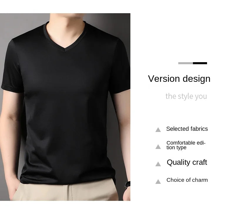 Top Grade 1.7% Mulberry Silk New Brand Tops Round Neck t Shirts For Men 2025 Summer Short Sleeve Casual Fashion Mens Clothing