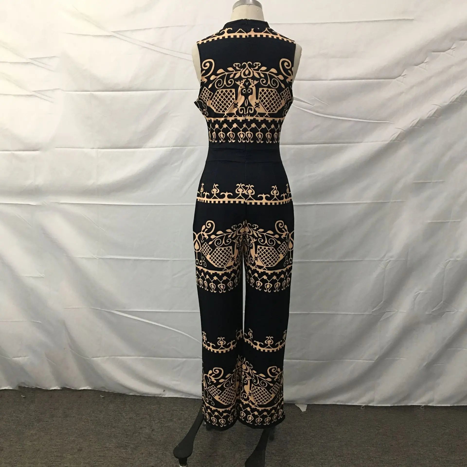 Elegant Women Wide Leg Long Juumpsuit 2024 Spring Summer Fashion Printed Sleeveless Casual Holiday Bodysuits Jumpsuits Trousers