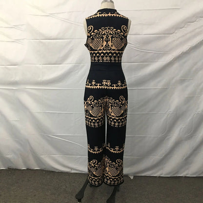 Elegant Women Wide Leg Long Juumpsuit 2024 Spring Summer Fashion Printed Sleeveless Casual Holiday Bodysuits Jumpsuits Trousers