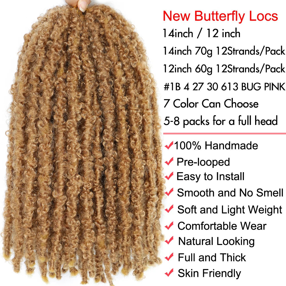 Butterfly Locs Crochet Hair 12 inch Handmade Butterfly Soft Locs Crochet Hair Extensions Synthetic Braiding Hair 12Strands/pack Badiee Stylez