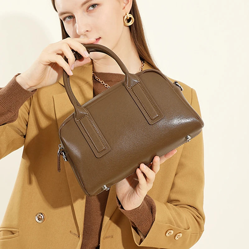 Burminsa Vintage Genuine Leather Pillow Small Shoulder Bags For Women 2025 Luxury Designer Crossbody Purses Tote Ladies Handbags