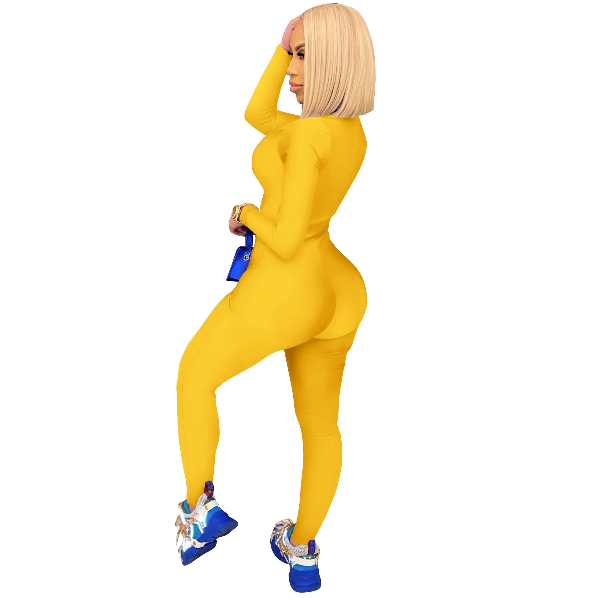 Women's Bodycon One-piece Jumpsuit Long Sleeved Big Zipper Female Casual Sport Workout Skinny Activity Wear Overalls Tops Badiee Stylez