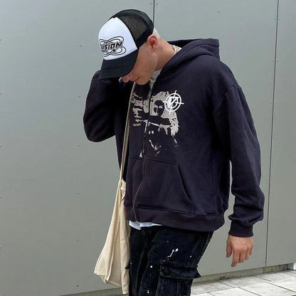 Y2K Rhinestone Cobweb Zip Up Oversized Sweatshirt 2022 Autumn Goth Hoodie Men Women Grunge Hooded Jacket Streetwear Y2K Clothing