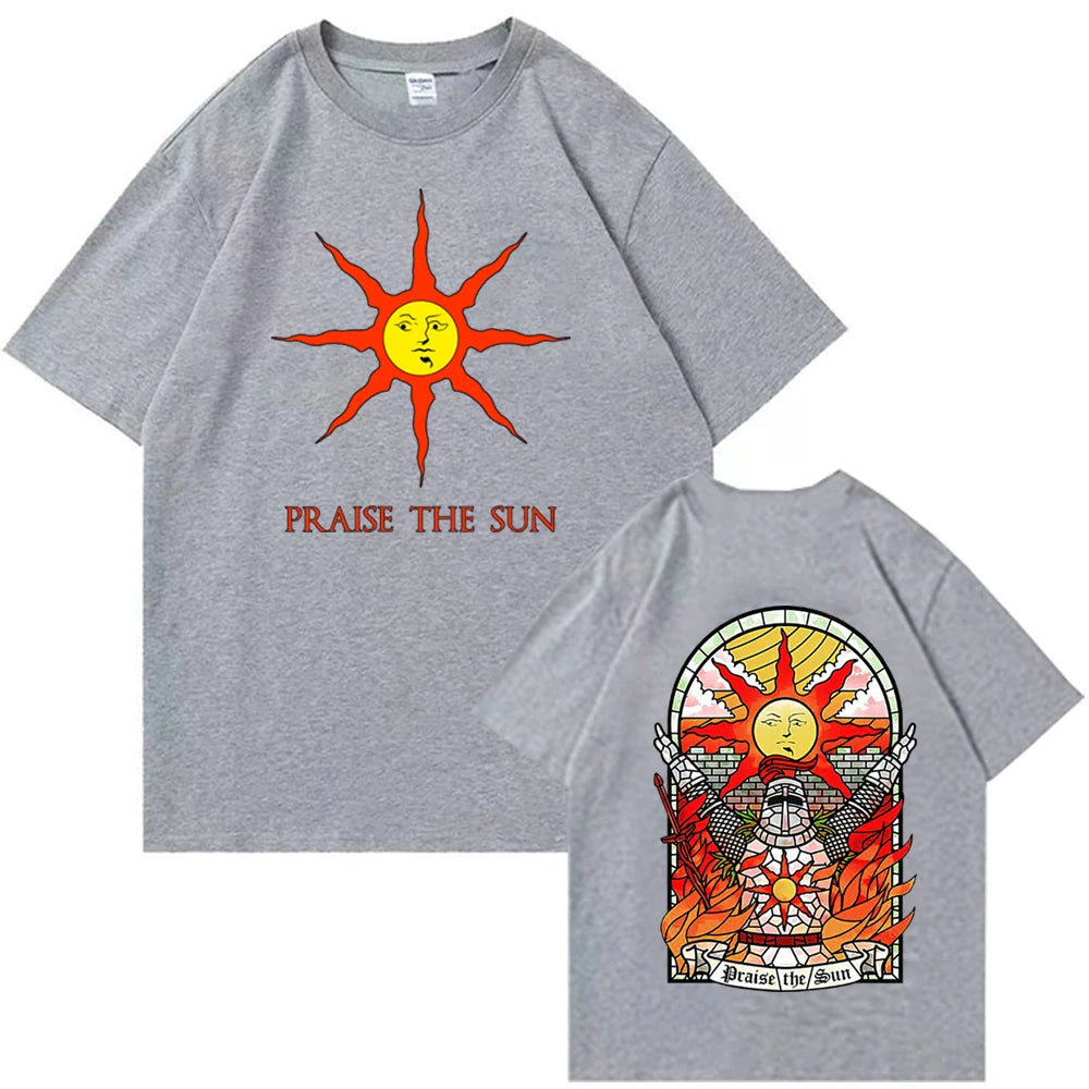 Dark Souls Praise The Sun T-shirt Man Women Harajuku O-neck Summer Casual Shirt gray