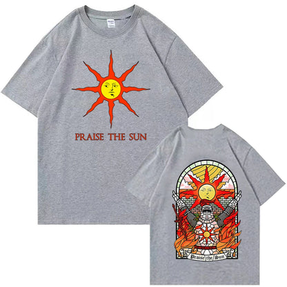 Dark Souls Praise The Sun T-shirt Man Women Harajuku O-neck Summer Casual Shirt gray