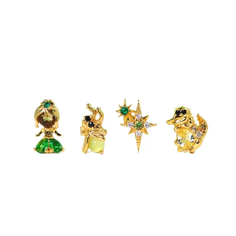 MIGGA 4pcs Cubic Zircon Cartoon Stud Earrings Set for Women Girls Gold/Silver Plated Crystal Jewelry T28