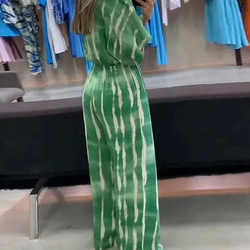 Elegant Women's Jumpsuits 2025 Summer Simple Casual V-neck Lace Up Loose Lady Fashion Wide Leg Jumpsuit S-XXXL