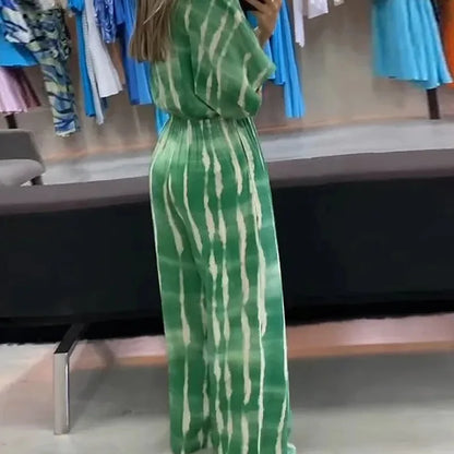 Elegant Women's Jumpsuits 2025 Summer Simple Casual V-neck Lace Up Loose Lady Fashion Wide Leg Jumpsuit S-XXXL