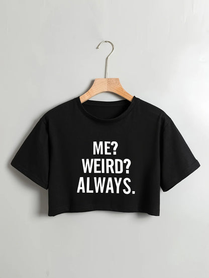 Cotton Blend Short Sleeve ME Letter Print Crop T-Shirt - Soft Semi-Sheer Micro Elasticity Crew Neck Sexy Style