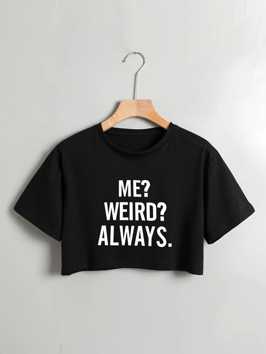 Cotton Blend Short Sleeve ME Letter Print Crop T-Shirt - Soft Semi-Sheer Micro Elasticity Crew Neck Sexy Style