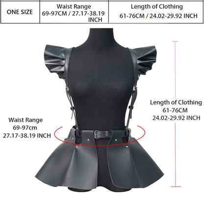 Women's Fashion Leather Body Harness Belt Skirt With Ruffle Hem Gothic Style Waist &Shoulder Belt Clothing Accessory