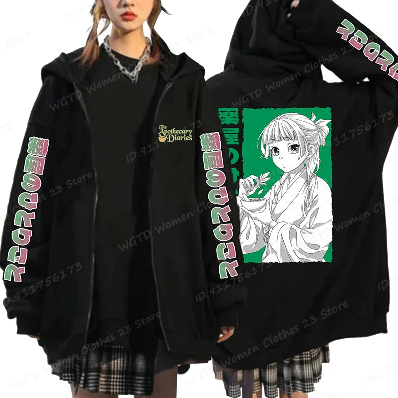 Funny The Apothecary Diaries Print Hoodies Men Women Casual Harajuku Zipper Hooded Pullovers Coat Anime Streetwear Sweatshirt BK7