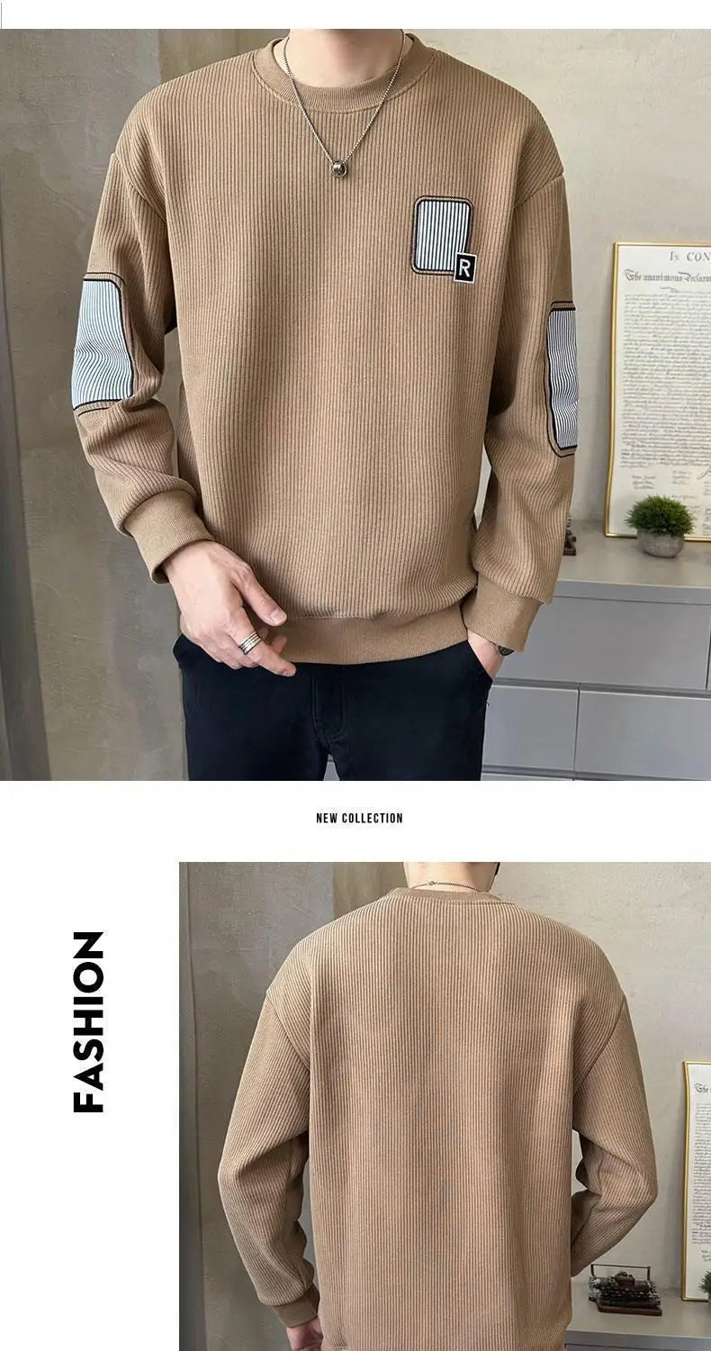 Trend Embroidery Street Casual Hoodies Sweatshirts Men's Long Sleeve Contrast Patchwork Fashion Tops Casual Vintage Men Clothing