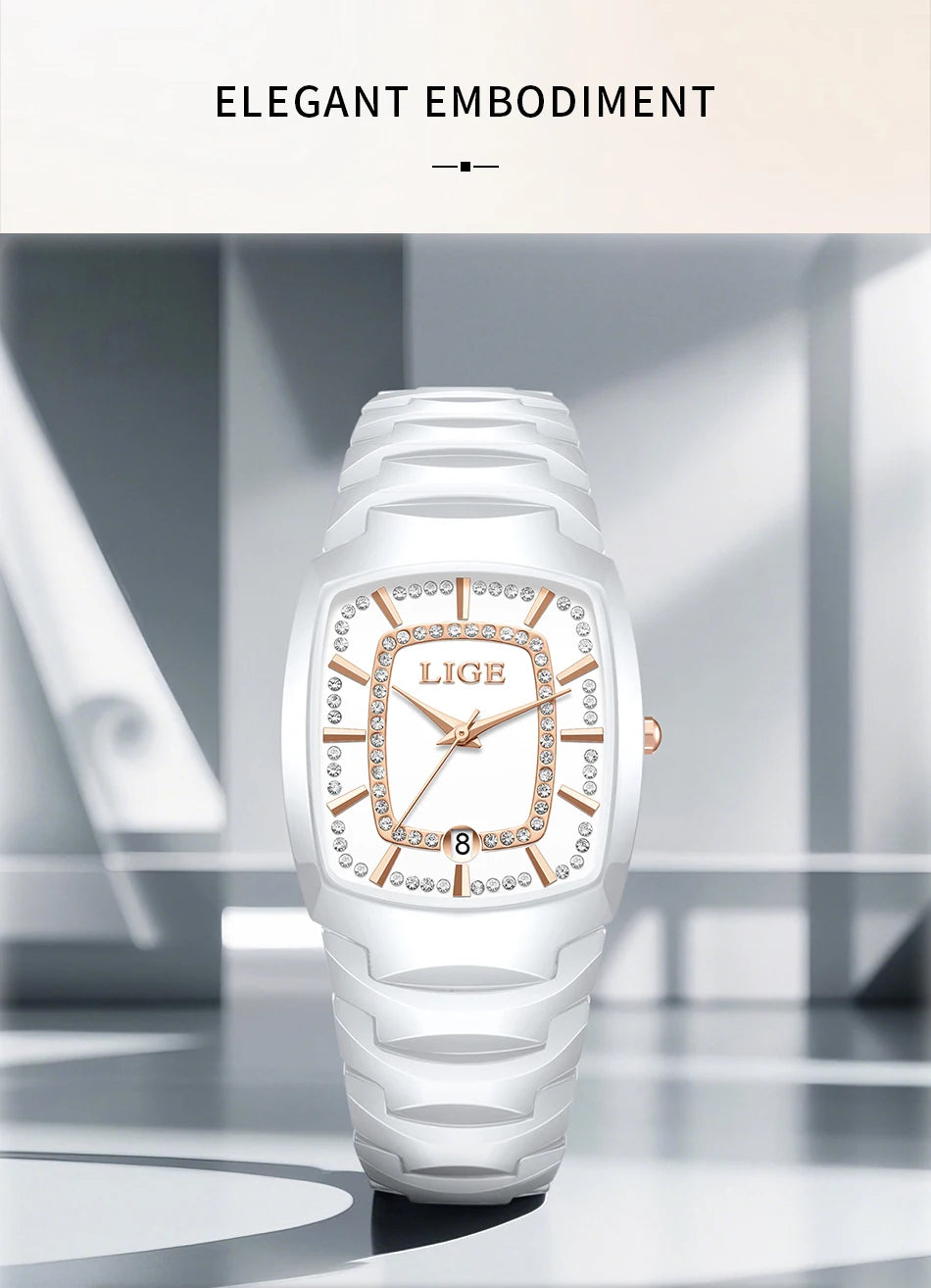 LIGE New Ladies Waterproof Watch Luxury Ceramic Braceletz Women Watches Creative Fashion Original Elegant Quartz Wristwatch Gift