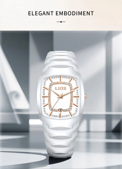 LIGE New Ladies Waterproof Watch Luxury Ceramic Braceletz Women Watches Creative Fashion Original Elegant Quartz Wristwatch Gift
