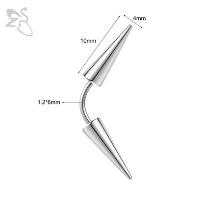 ZS 1 PC 16G Stainelss Steel Eyebrow Ring For Men Women Long Spike Curved Nose Bridge Piercing 3 Colors Cone Lip Labret Piercings Style 2 6X4X10MM