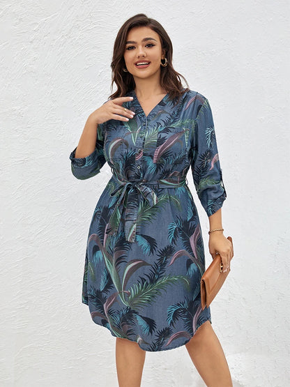 Women's Plus Size Denim Dress Summer Chic Elegant Dress For Chubby Women's Woven Cotton Dress Blue