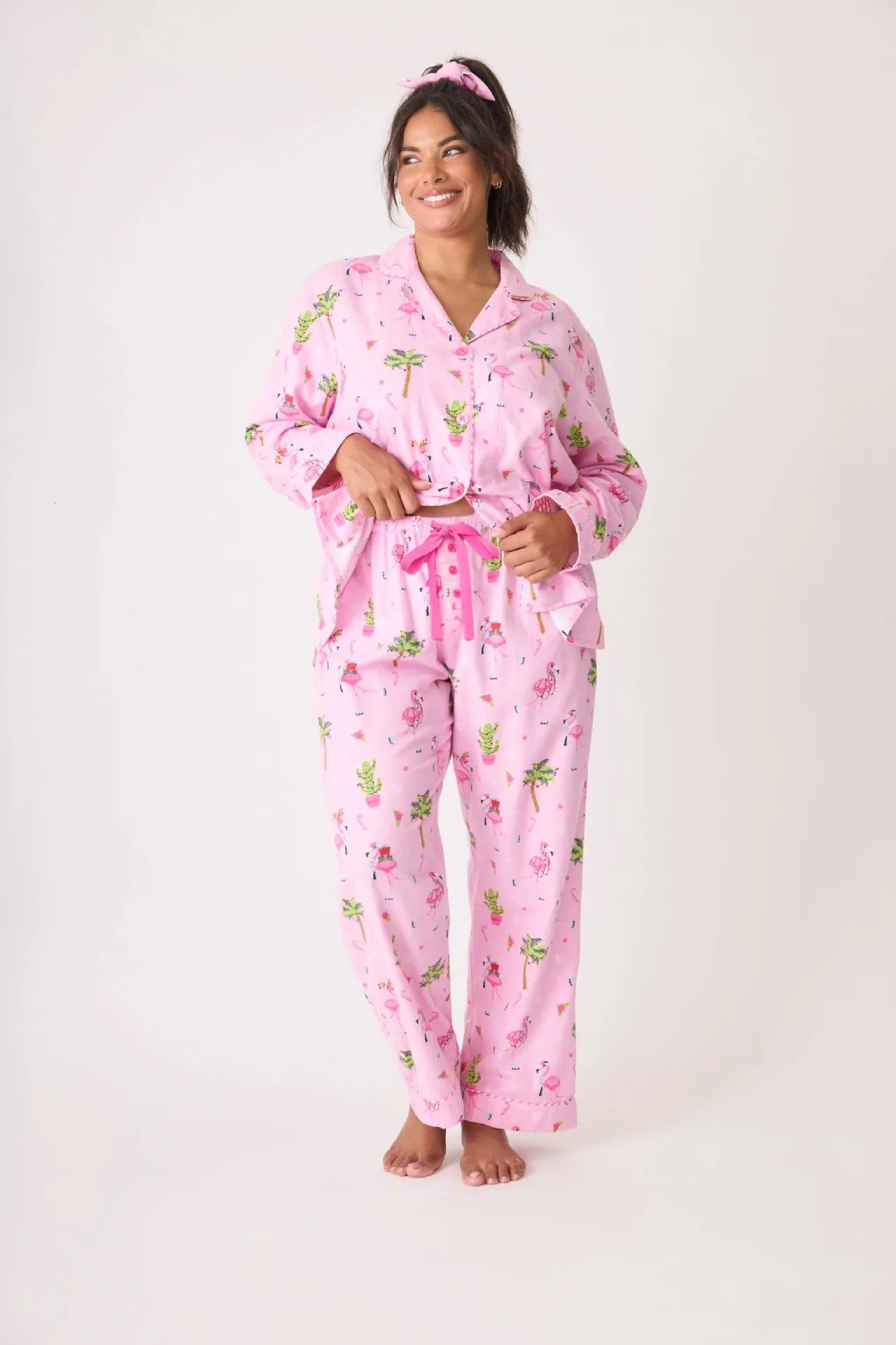 Women's Print Cotton Pajama Set Long Sleeve Autumn Winter Ladies Sleepwear 2 Pcs with Pant Single Breasted Pijama Suit Female