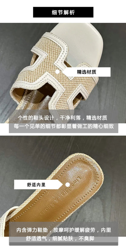 2025 Summer new arrival,fashion style grids high heel slippers for woman,thick heel outwear beach sandals for women