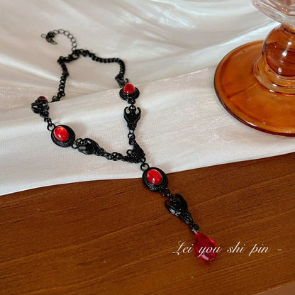 Vampire Bat Necklace, Gothic jewelry, Blood Drops, Retro, Pagan, Witchcraft accessories, Black Bat, Choker For Women Girls Necklace CHINA
