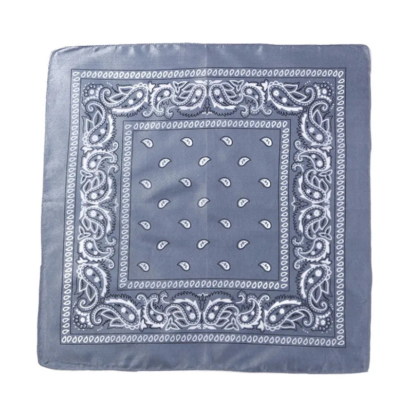 Fashion Hip Hop Bandana Kerchief Unisex Black Hair Band Neck Scarf Headwear Wrist Wraps Head Square Scarves Print Handkerchief GRAY 55CM-55CM