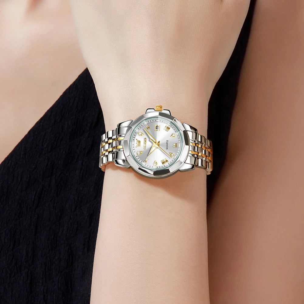 OLEVS 9931X Womens Perfume Watch Rhombic Quartz Watch Stainless Steel Waterproof Ladies Date Watch Gifts Original Elegant New