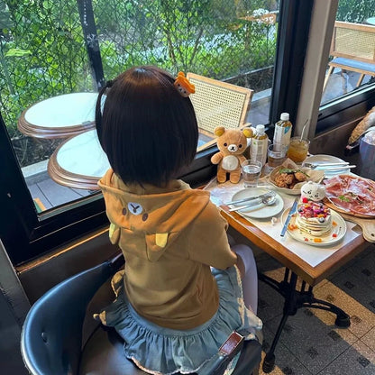 Cute Cartoon Hoodie Rilakkumaed Zip-up Hoodie Teddy Bear Ears Long Sleeve Jacket Fashion Women's Casual Cardigan Cotton Clothing