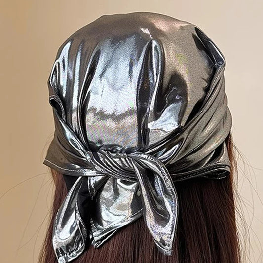 Y2K Punk Bandana Scarf for Women Fashion Square Headwear Bling Silver Head Scarf Hair Accessories Bandanas for Girls Women