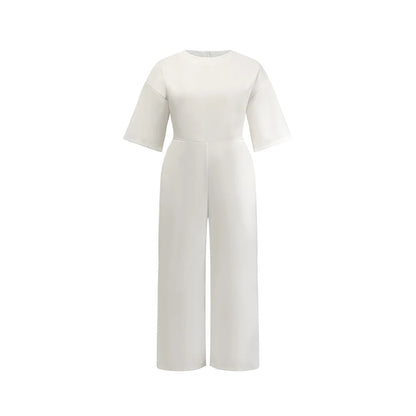 Women’s Loose Jumpsuit Pockets Solid Elegant Straight Long Pants Summer Round Neck 3/4 Sleeves Casual Female Office Lady Rompers Badiee Stylez