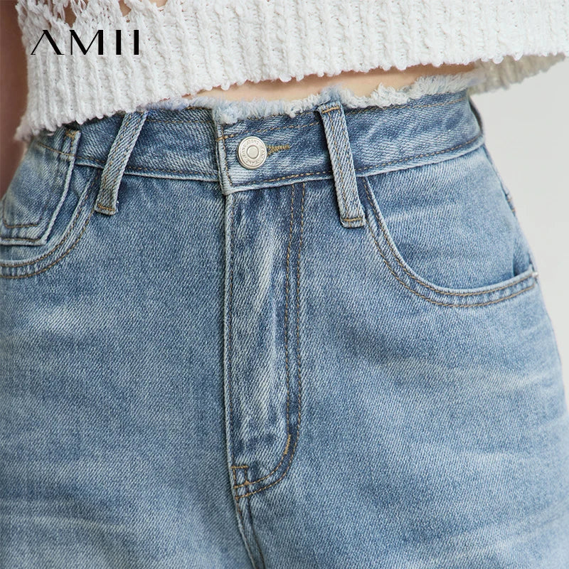 AMII Minimalist Blue Jeans Women 2025 Summer New Versatile Denim Wide Leg Pants Low Waist Thin Casual Loose Trousers 12542121