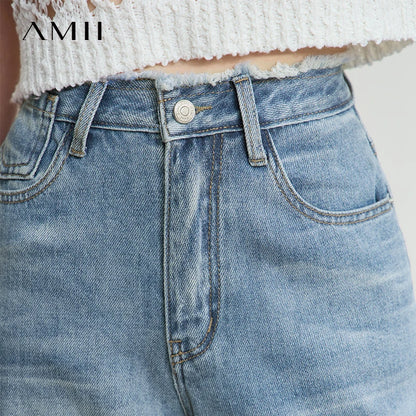 AMII Minimalist Blue Jeans Women 2025 Summer New Versatile Denim Wide Leg Pants Low Waist Thin Casual Loose Trousers 12542121
