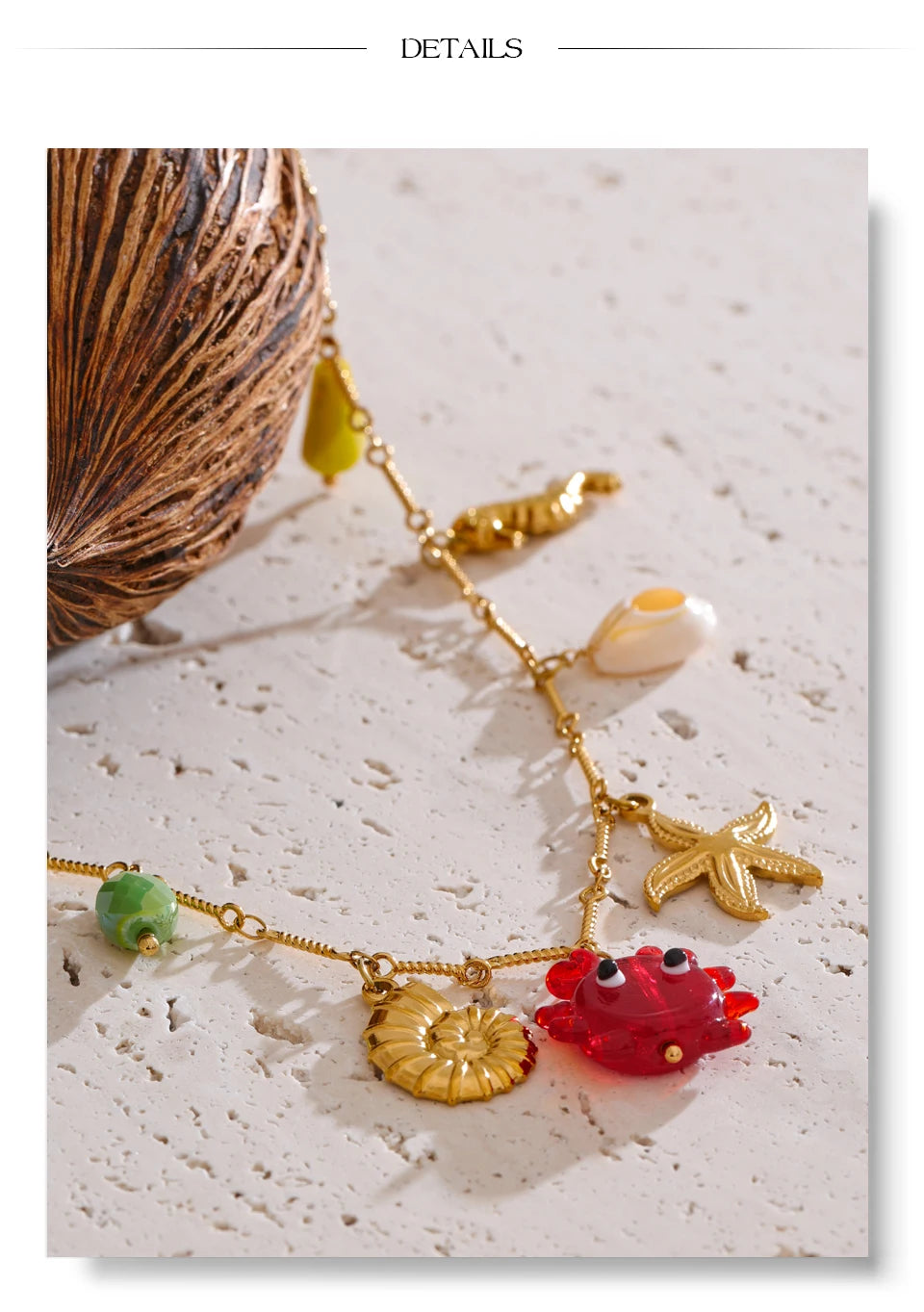 Yhpup Ocean Style Summer Fashion Jewelry Crab Starfish Shell Pendant Necklace Stainless Steel Golden Charm Pendant Accessories