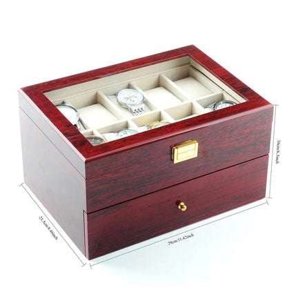 Double Layer Watch Storage Box with Drawer - Glass Display Case for Sunglasses Rings Bracelets Earrings Necklaces Jewelry Organi