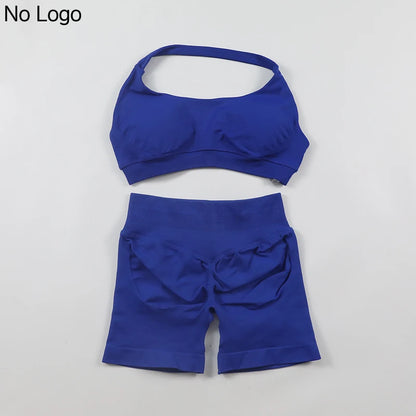 Fitness Shorts Sets Seamless Yoga Set Women 2Pcs Halter Sports Bra Scrunch Butt Gym Shorts Set Workout Clothes Summer Sportswear Badiee Stylez