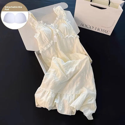 Summer Sexy Strap Spwear Women's ort Pants Loose Fit Home Clothes Set with Chest Pad 2024 New Tread Cotton Thin Woven Apricot (skirt) syc-3034