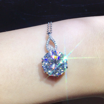 6.5 Carat Simulated Moissanite Pendant Necklace - 12mm D Color VVS1 Round Cut - Unisex Luxury Jewelry Gift for Her, Him, Holiday 45cm Silver United States