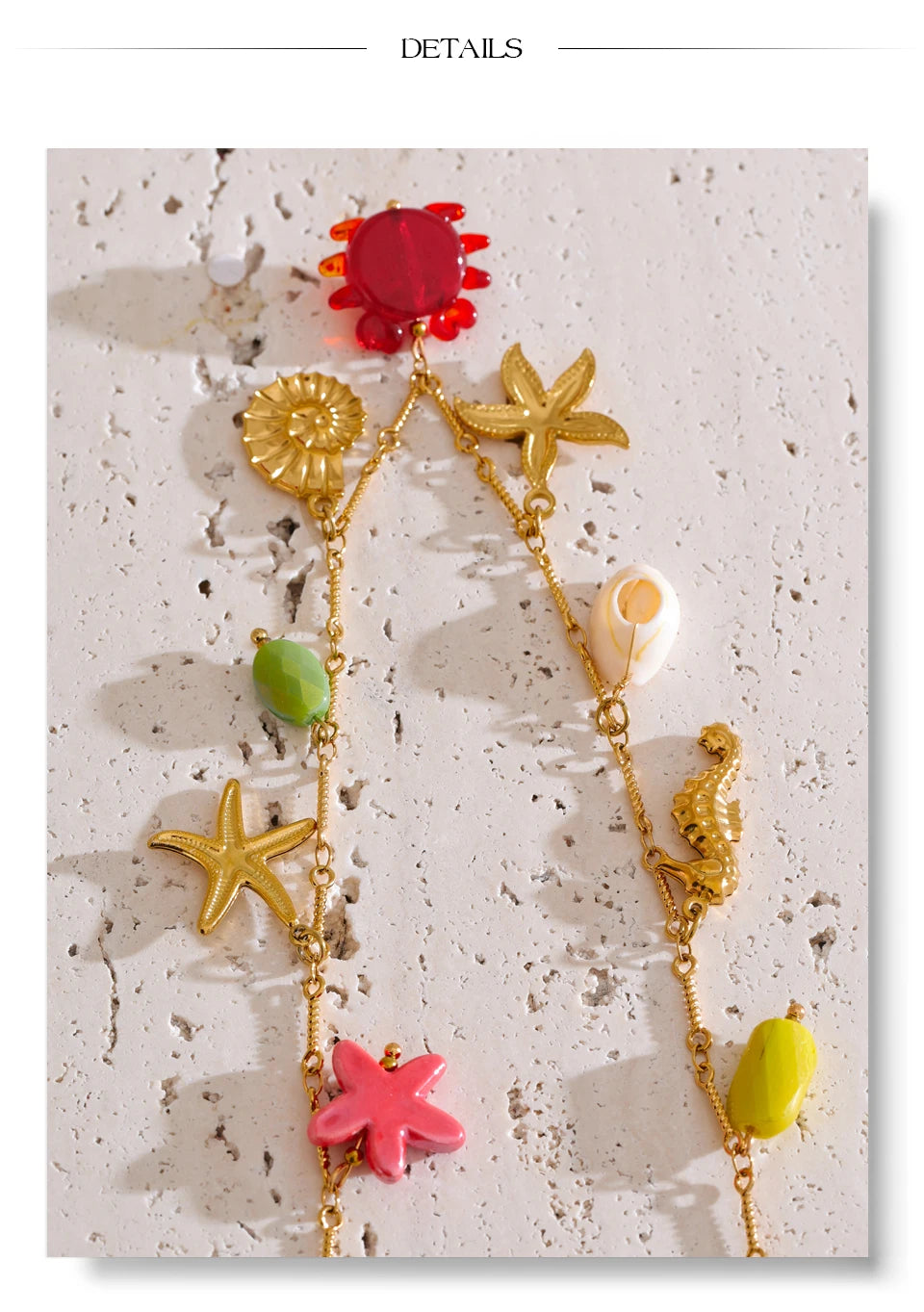 Yhpup Ocean Style Summer Fashion Jewelry Crab Starfish Shell Pendant Necklace Stainless Steel Golden Charm Pendant Accessories