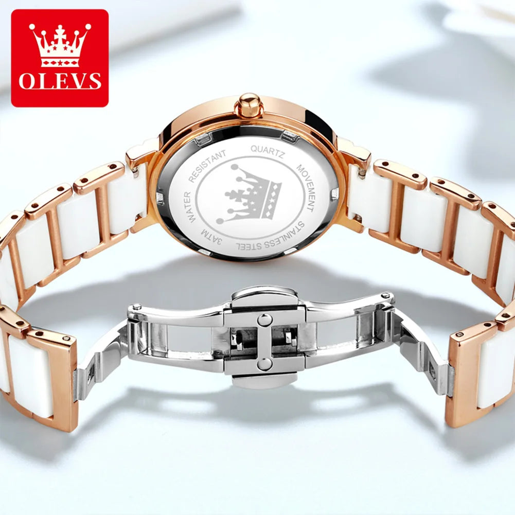 OLEVS Luxury Brand Women Watches Ceramic Tape Japanese Movement Quartz Watch for Lady Gift Bracelet Fashion Versatile Exquisite