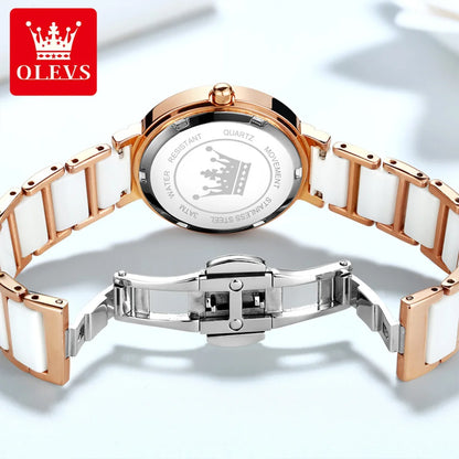 OLEVS Luxury Brand Women Watches Ceramic Tape Japanese Movement Quartz Watch for Lady Gift Bracelet Fashion Versatile Exquisite