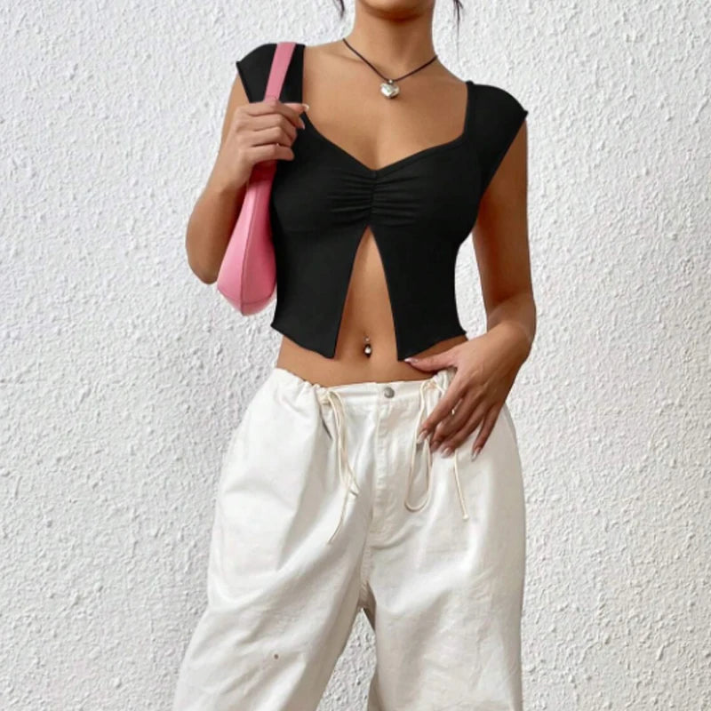 Sexy Square-neck Pink Tank Tops Korean Fashion Summer Sexy Women Clothes Slim Tees Woman V Neck Y2K Sleeveless 2024 Streetwear