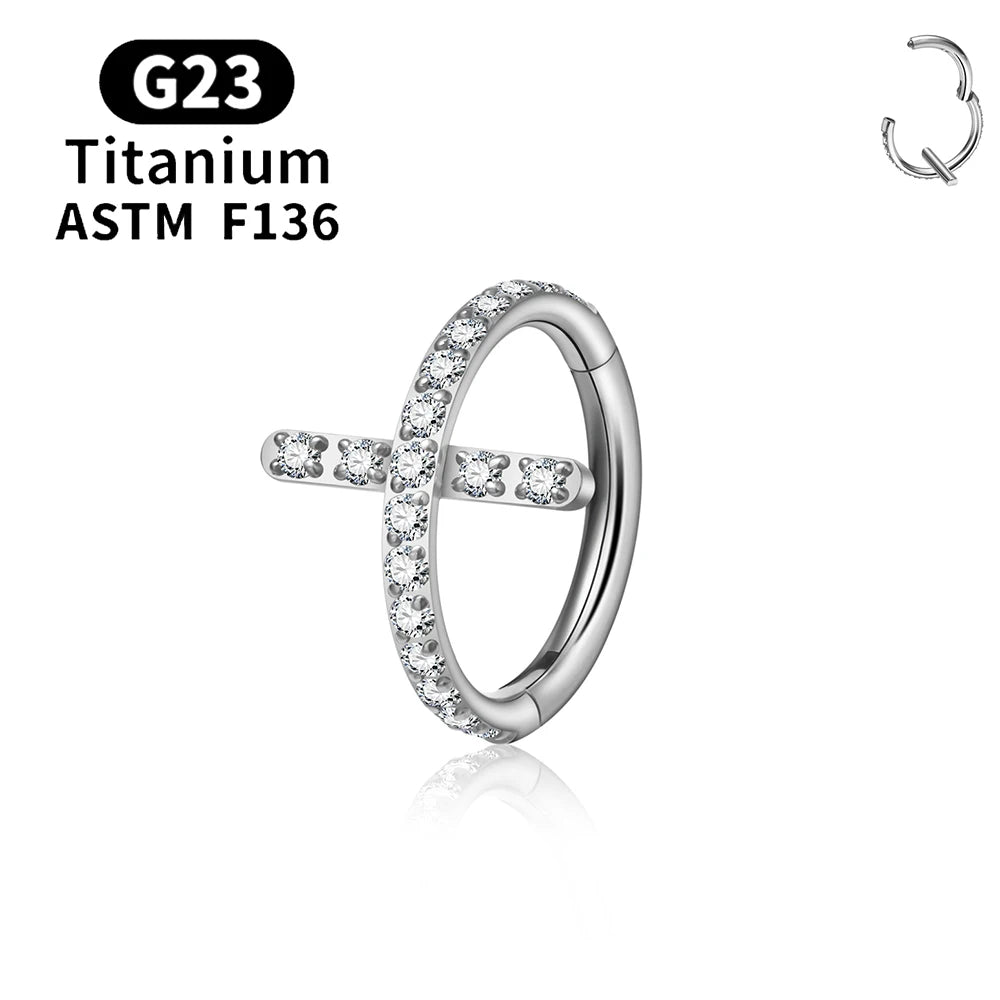 F136 G23 Titanium Nose Ring 16G Hinged Segment CZ Septum Clicke Daith Earrings Hoops Ear Cartilage Tragus Helix Piercing Jewelry Silver Color 8 CHINA