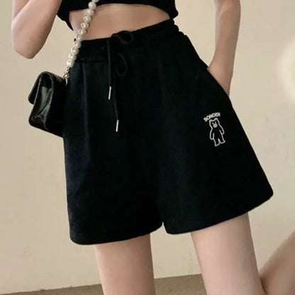 Loose Shorts Solid Pants For Women Streetwear Summer Clothes Cute Bear Printed Ropa De Mujer Elastic High Waist Casual Trousers