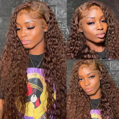 Chocolate Brown Curly Wigs Human Hair 13X4 13X6 Hd Lace Frontal Wig Colored Water Deep Wave Lace Front Wig For Women 30 36 Inch Badiee Stylez