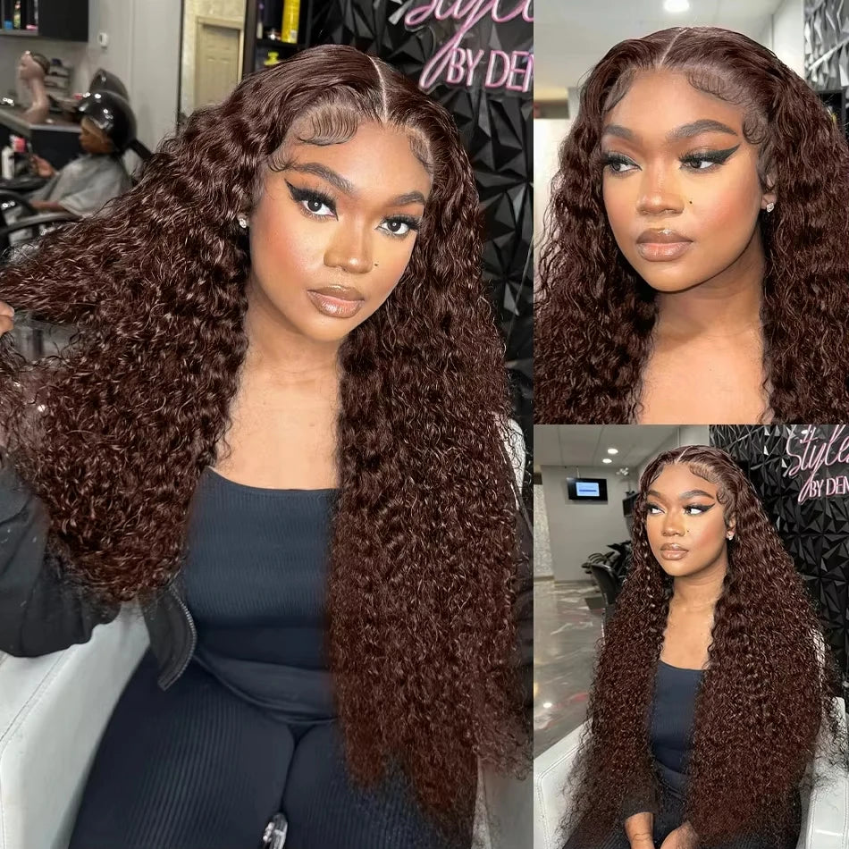 13X4 Chocolate Brown Curly Lace Front Wigs Colored 100% Human Hair Wigs Pre Plucked Deep Wave 13X6 Hd Lace Frontal Brazilian Wig Badiee Stylez