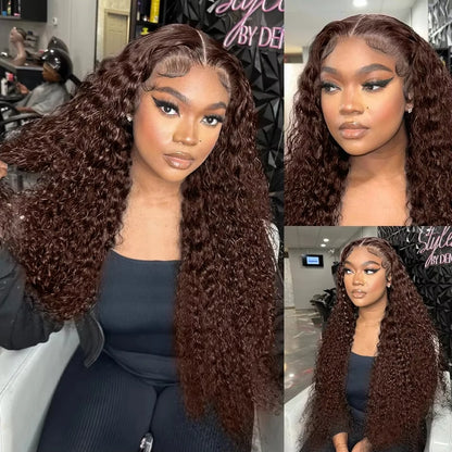 13X4 Chocolate Brown Curly Lace Front Wigs Colored 100% Human Hair Wigs Pre Plucked Deep Wave 13X6 Hd Lace Frontal Brazilian Wig Badiee Stylez