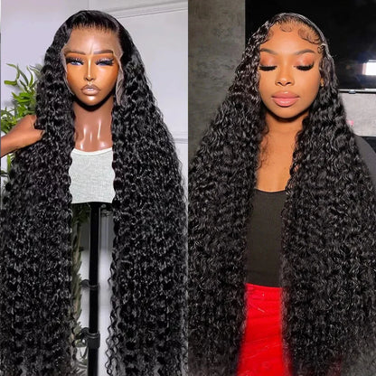 40 42 Inch Natural Color Deep Wave 13x4 13x6 HD Transparent Full Frontal Lace Curly Brazilian Human Hair Water Wigs 200 Density