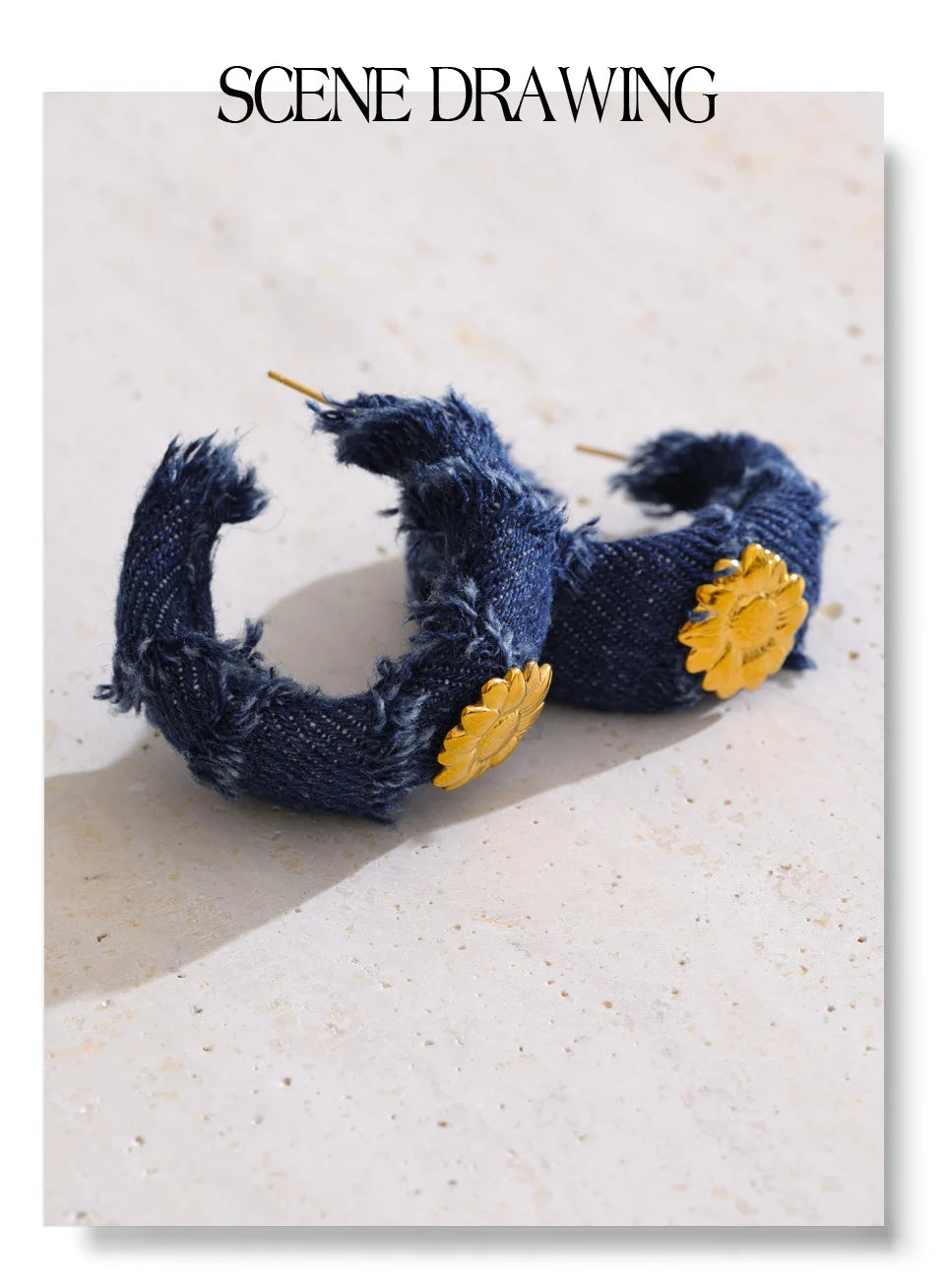 Yhpup Creative Blue Denim Flower C Shape Hoop Earrings Women Stainless Steel Popular Jewelry Autumn & Winter New 2025 Wholesale