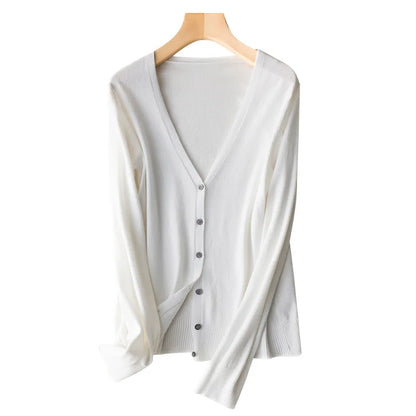 Women Cardigans 2025 Single Breasted Solid Knitted Shirt Spring Autumn Cardigan Korean Fashion V-neck Sweaters Knit Outerwear