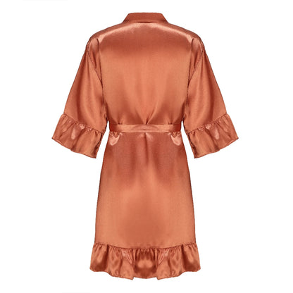 Wedding Bride Bridesmaid Robes for Women Bridal Party Gifts Team Dress Gown Silk Satin Sleepwear Kimono With Ruffle White Letter Without writing 1